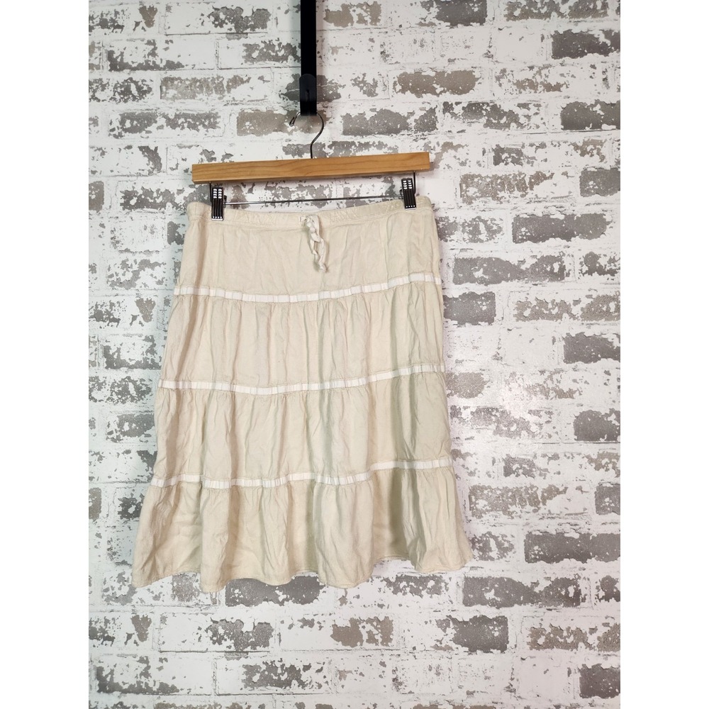 American Eagle Silk Tiered Mini Skirt Size 8 Beige Boho Cottagecore Peasant